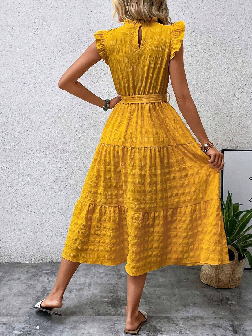 Alison - Vestido largo con cinturón y ribete de volantes para mujer