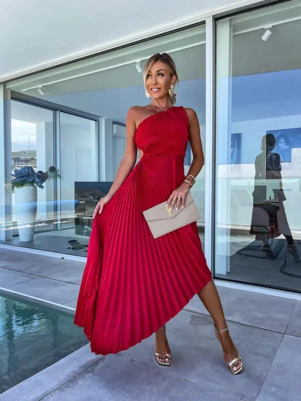 Alice - Elegante vestido con hombros caídos y pliegues