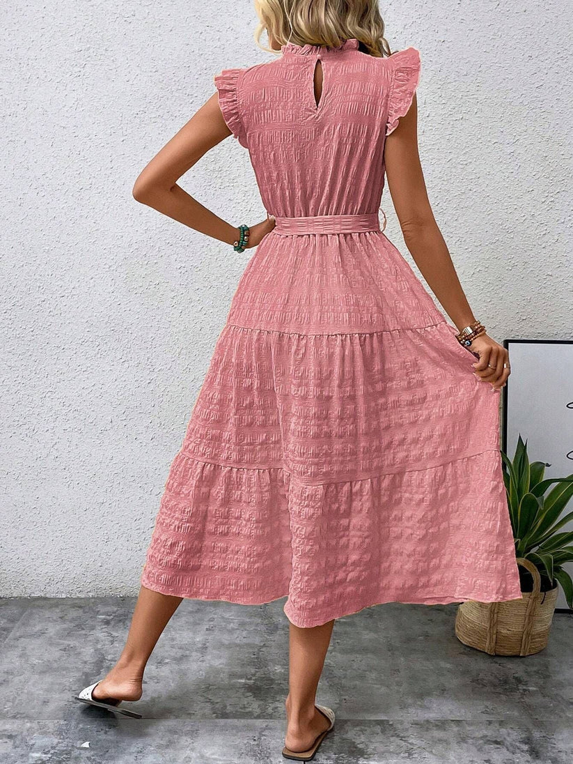 Alison - Vestido largo con cinturón y ribete de volantes para mujer