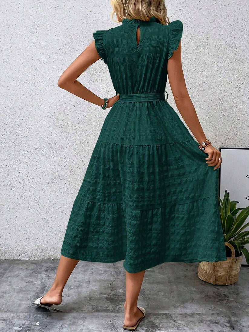 Alison - Vestido largo con cinturón y ribete de volantes para mujer