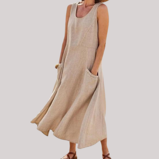 Jolie – Vestido midi de lino y algodón sin mangas