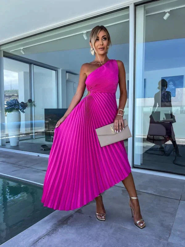 Alice - Elegante vestido con hombros caídos y pliegues