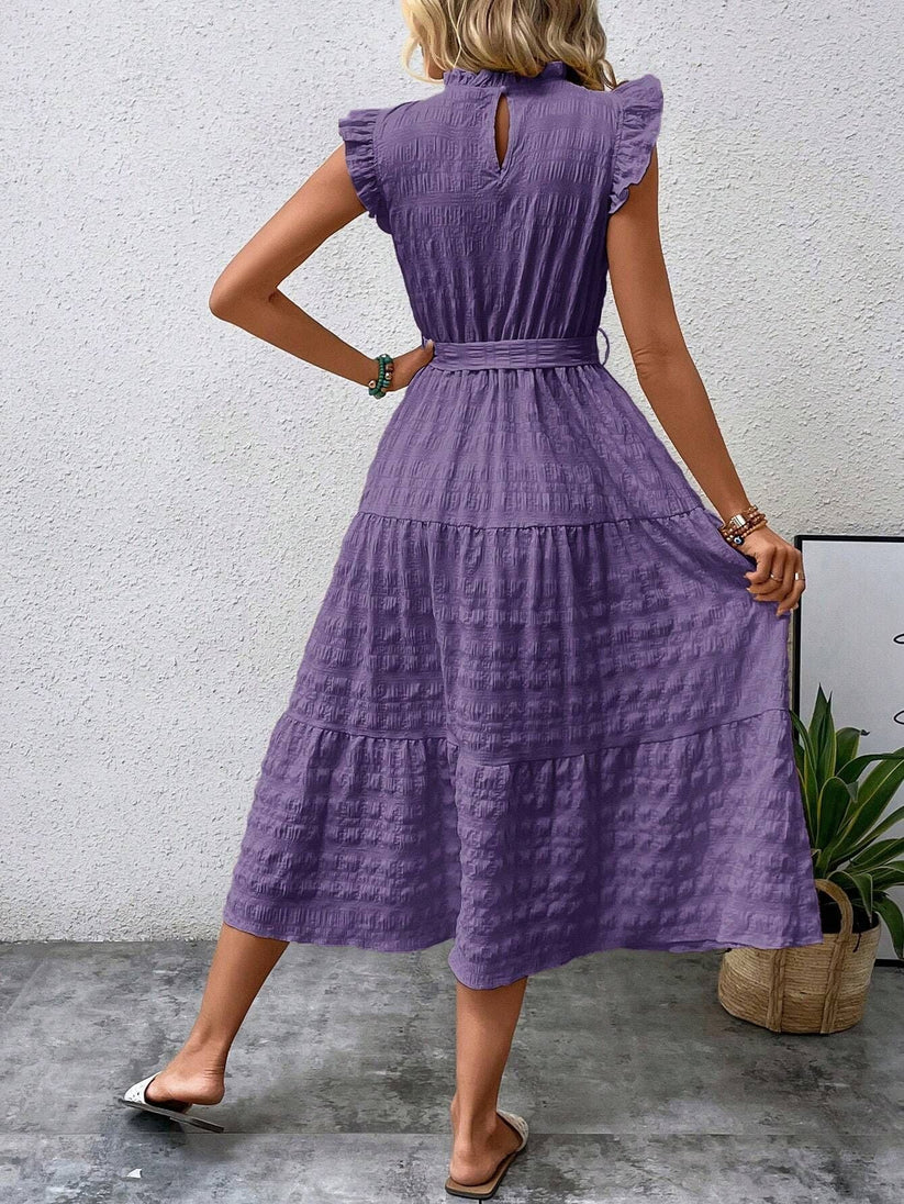 Alison - Vestido largo con cinturón y ribete de volantes para mujer