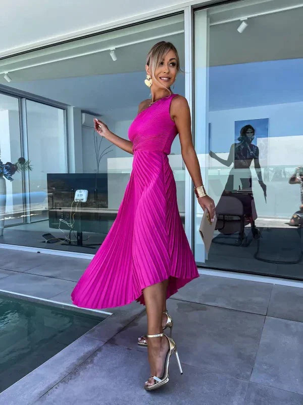 Alice - Elegante vestido con hombros caídos y pliegues