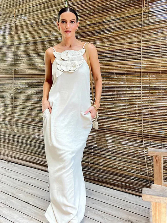 Anastasia - Vestido largo sin mangas con estampado floral 3D