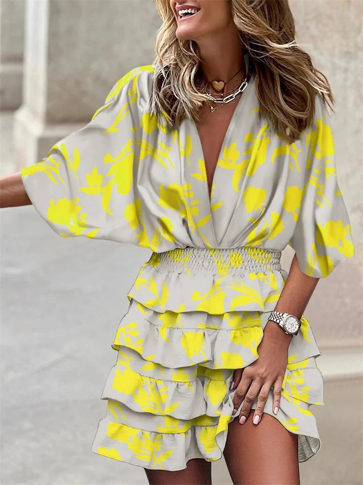 Marion - Vestido estampado con cuello en V y manga murciélago