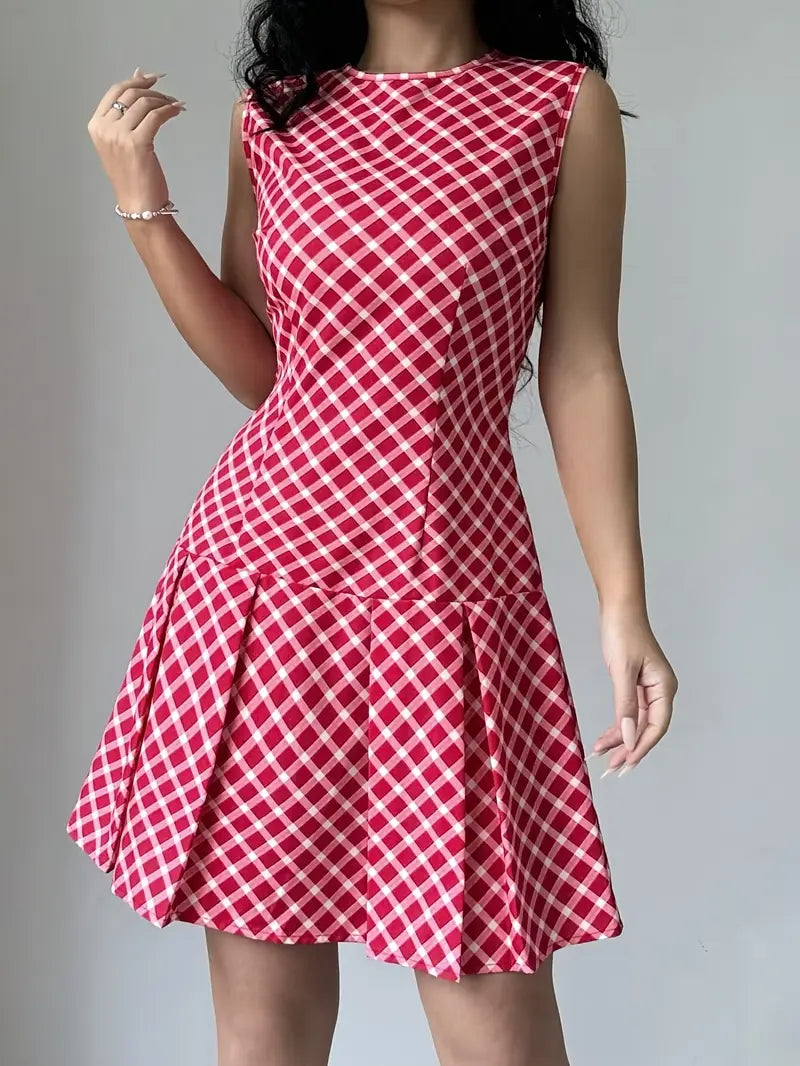 Zilpha - Elegante vestido estampado sin mangas de corte A