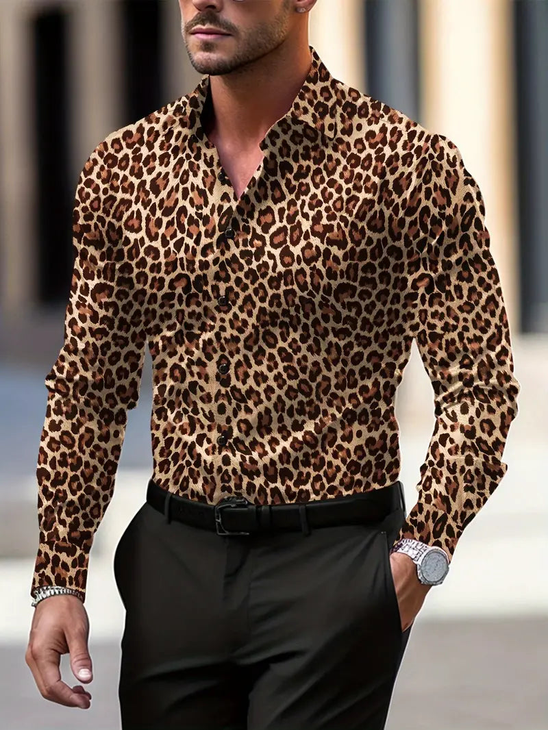 Anthony - Camisa estampada con estampado de leopardo para hombre
