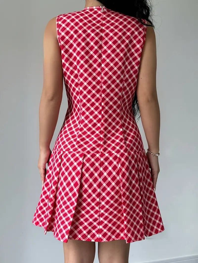 Zilpha - Elegante vestido estampado sin mangas de corte A