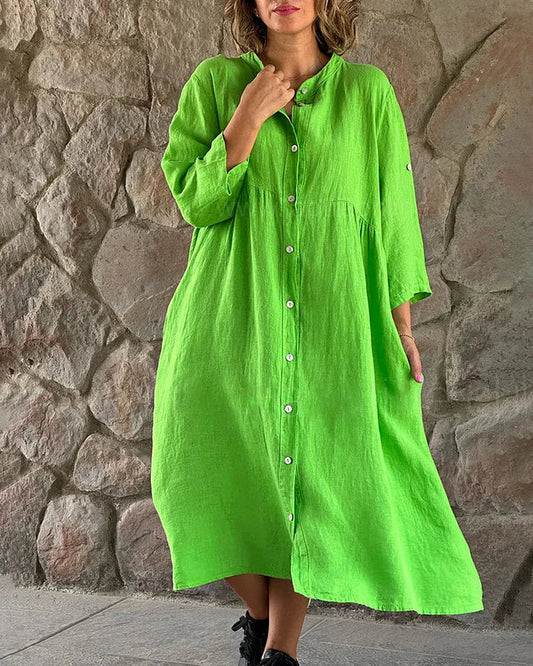 Aldonia - Vestido de algodón con botones para mujer