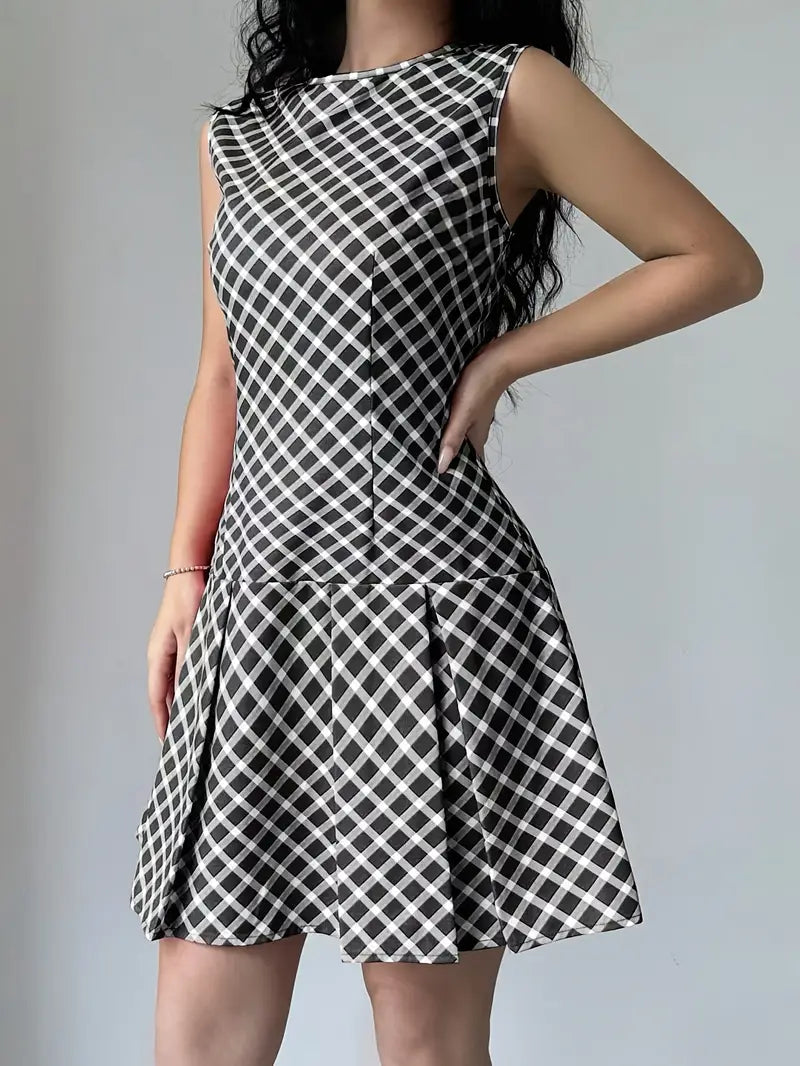 Zilpha - Elegante vestido estampado sin mangas de corte A
