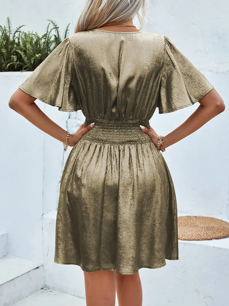 Fayruz – Minivestido con escote en V y mangas onduladas