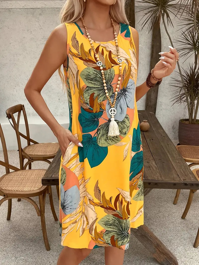Althea - Vestido sin mangas con estampado tropical para mujer