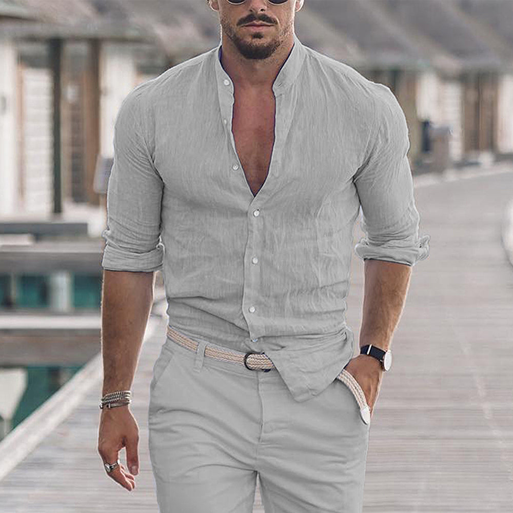 Camisa de lino para hombre con cuello vuelto - Dino