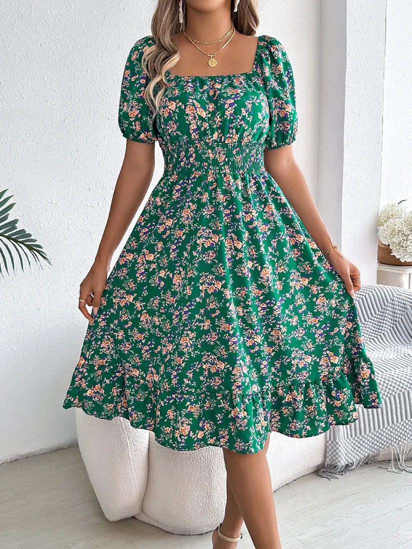 Vivian - Vestido floral femenino con mangas abullonadas