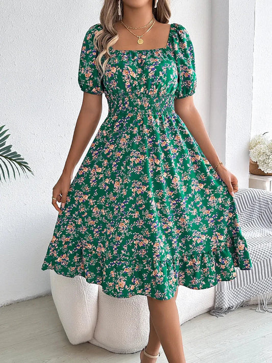 Vivian - Vestido floral femenino con mangas abullonadas