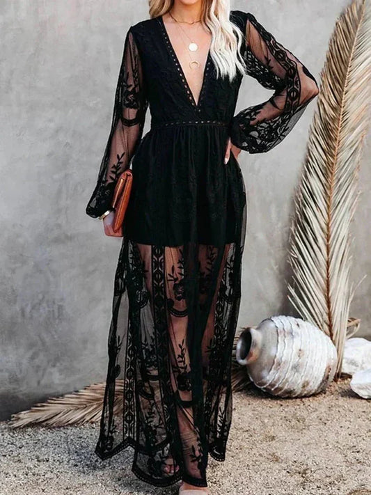 Suzanne - Elegante y vaporoso maxi vestido boho de encaje para mujer
