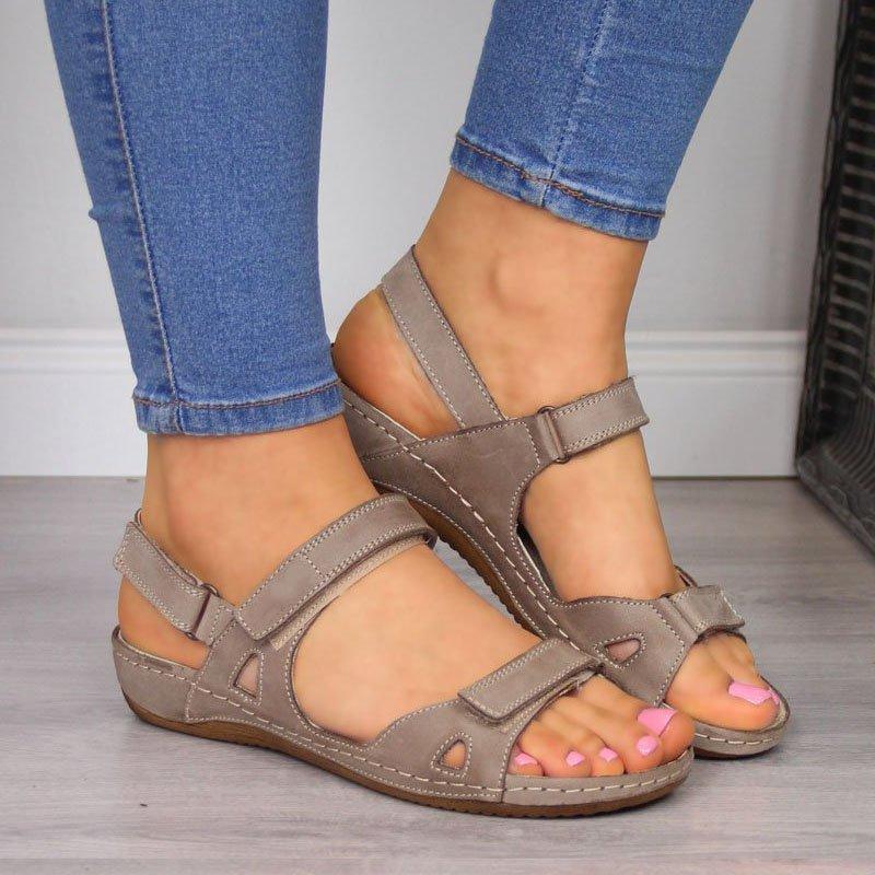 Sherine - Sandalias boca de pez con tacón plano de cuña