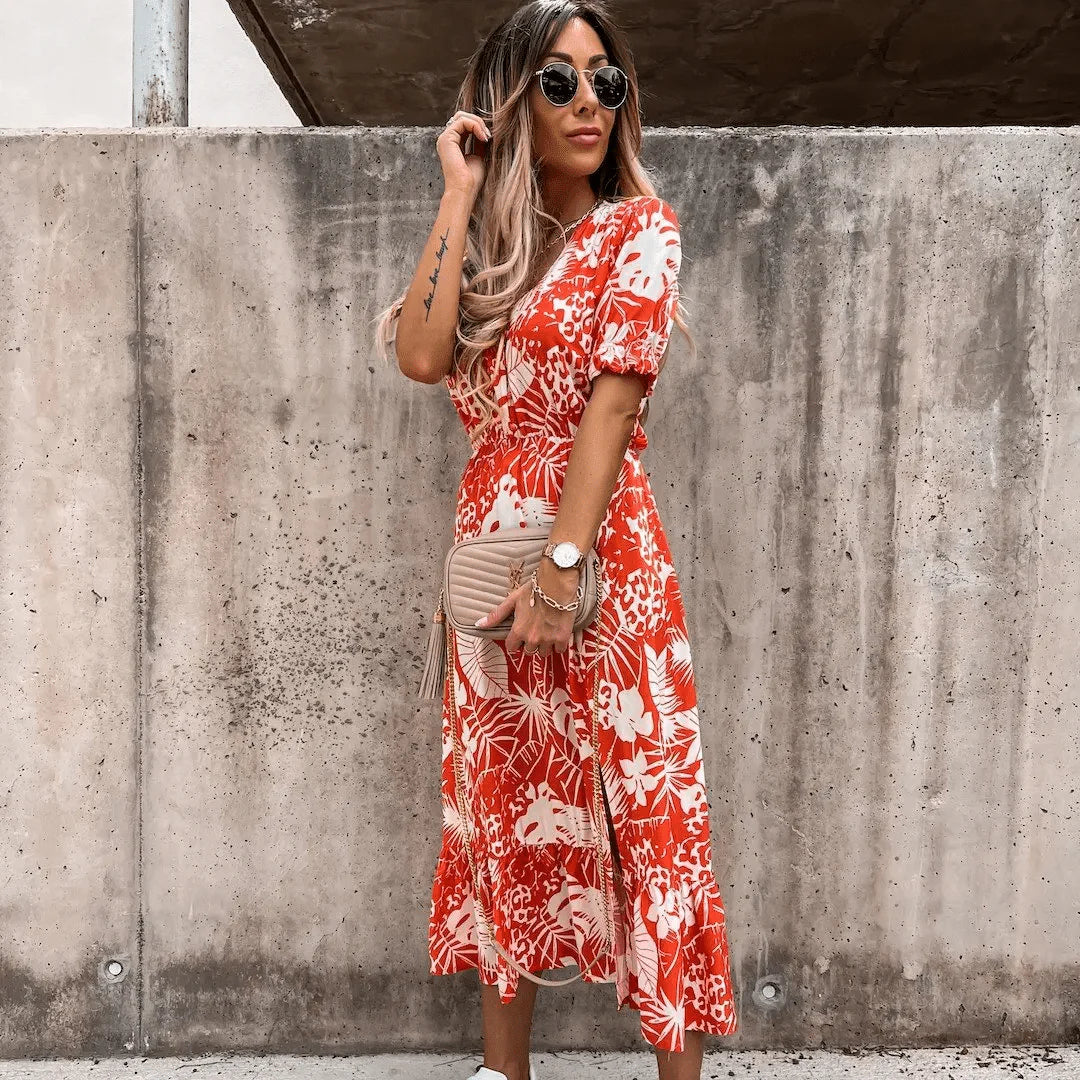 Miriam - Vestido floral femenino con mangas abullonadas